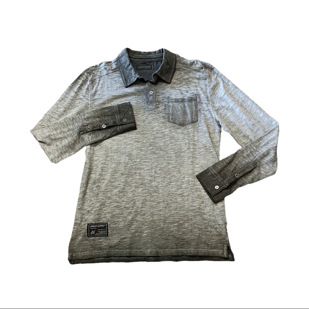Long sleeve vintage garment oil wash pocket polo shirt